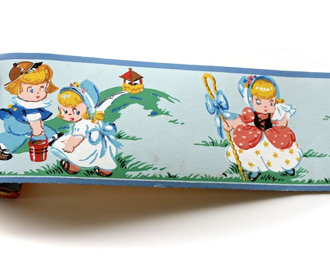 Vintage Wallpaper Border Blue Nursery Rhymes Etsy