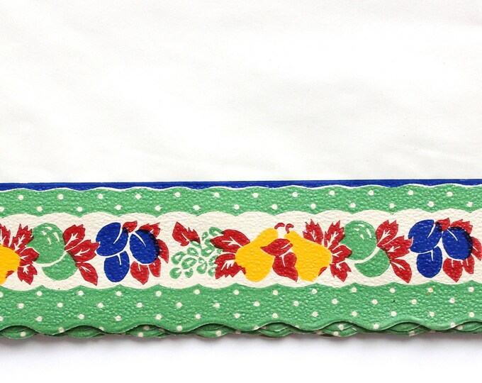 Vintage Shelf Paper 1940's Green Polka Dots Fruit Border Etsy