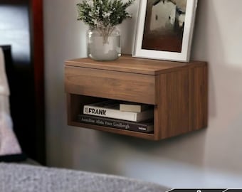 Floating Nightstand | Wooden Drawers Nightstand | Minimalist Bedroom Wall Nightstands Shelf | Mid-Century Home Functional Shelf Furniture