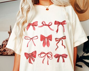 Red Bows Shirt, Coquette Tees, Bow Collage Shirt, Coquette Bow Shirt, Ribbon Shirt, Coquette Aesthetic, Comfort Colors®, Coquette Clothes