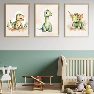 Set di poster per la cameretta dei bambini composto da 3 dinosauri: T-Rex, Triceratopo, Brachiosauro | Bella decorazione murale come download digitale DinA3