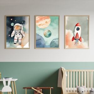 3er Posterset A4, A3 & A2 | Astronaut, Planeten, Rakete, Weltall | Kinderzimmer, Poster, Plakat, Wandbild, Kinderposter, Babyzimmer