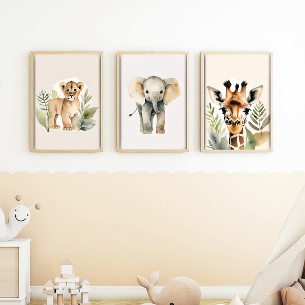 3er Posterset "Savanne" A4, A3 & A2 | Löwe, Elefant, Giraffe, Afrika | Kinderzimmer, Poster, Plakat, Wandbild, Kinderposter, Babyzimmer