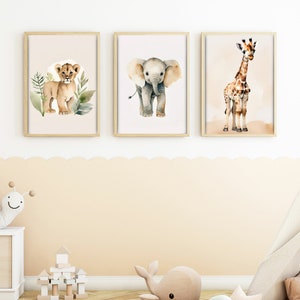 3er Posterset "Savanne" A4, A3 & A2 | Löwe, Elefant, Giraffe, Afrika | Kinderzimmer, Poster, Plakat, Wandbild, Kinderposter, Babyzimmer