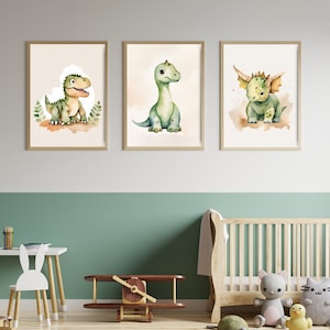 3er Posterset "Dinos" A4, A3 & A2 | T-Rex, Triceratops, Brachiosaurus | Kinderzimmer, Poster, Plakat, Wandbild, Kinderposter, Babyzimmer