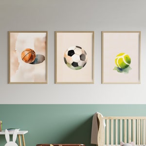 3er Posterset "Sport" A4, A3 & A2 | Fußball, Basketball, Tennisball | Kinderzimmer, Poster, Plakat, Wandbild, Kinderposter, Babyzimmer