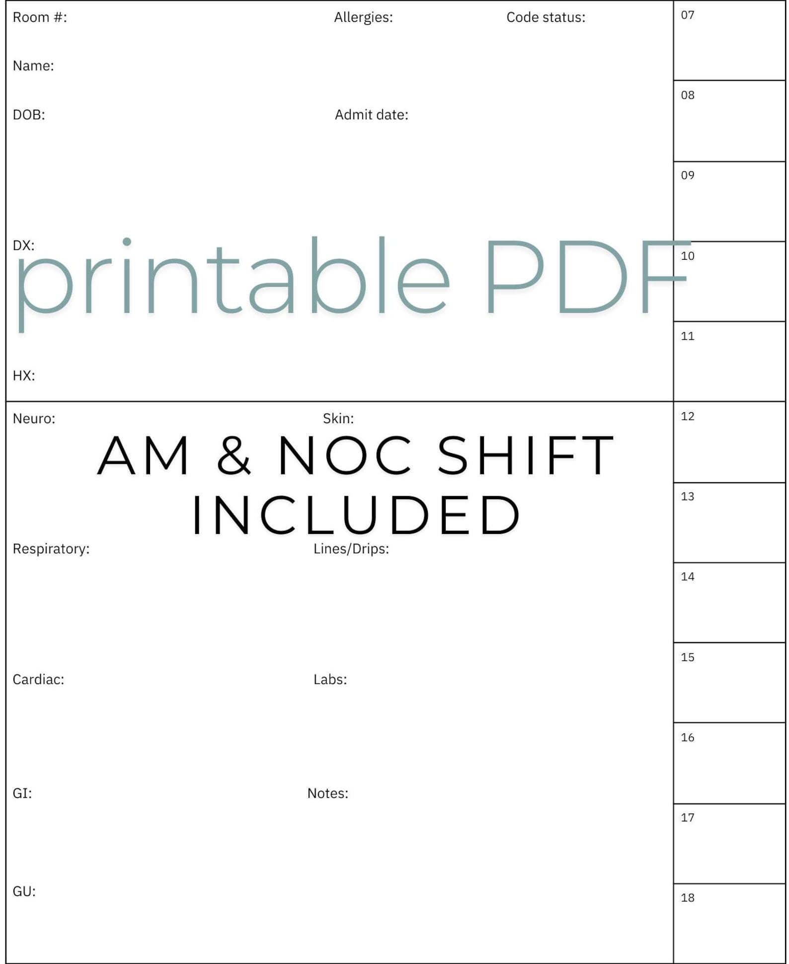 Full Size Printable Nurse Report Sheet for Icu/step Down. Simple Nurse ...