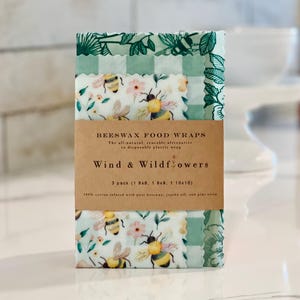 3 piece Beeswax wrap starter pack - reusable eco friendly food safe homemade bowl cover for kitchen storage made in USA - flowers