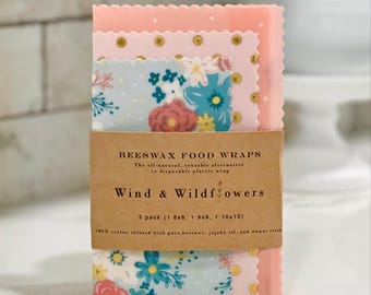 3 piece Beeswax wrap starter pack - reusable eco-friendly food safe homemade bowl cover for kitchen storage zero waste green living polkadot