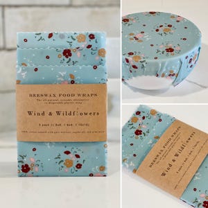 3 piece Beeswax wrap starter pack - reusable eco friendly food safe homemade wraps for kitchen storage - zero waste - handmade green living