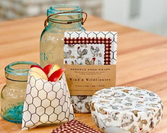 Paquete de inicio de 3 piezas de envoltura de cera de abejas: cubierta de tazón casera, reutilizable, ecológica y segura para alimentos para almacenamiento en la cocina, pollos de vida verde cero desperdicio