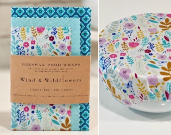 3 piece Beeswax wrap starter pack - reusable eco-friendly food safe homemade bowl cover for kitchen storage zero waste green living easter