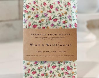 3 piece Beeswax wrap starter pack - reusable eco friendly food safe homemade bowl cover for kitchen storage made in USA - handmade under 20