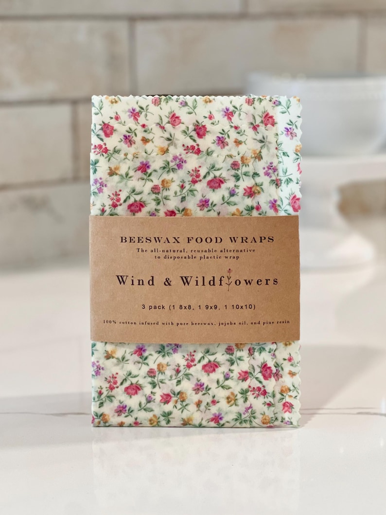 3 piece Beeswax wrap starter pack - reusable eco friendly food safe homemade bowl cover for kitchen storage made in USA - handmade under 20