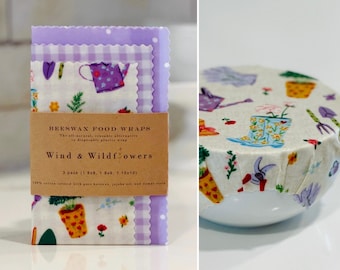 3 piece Beeswax wrap starter pack - reusable eco-friendly food safe homemade bowl cover kitchen storage zero waste green living gardening