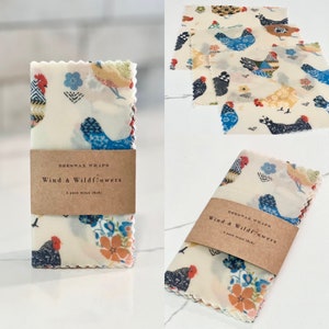 3-teiliges MINI Bienenwachs-Wrap-Starterpaket - wiederverwendbare, umweltfreundliche, lebensmittelechte, selbstgemachte Wraps für die Aufbewahrung in der Küche