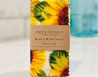 3 piece MINI Beeswax wrap starter pack - reusable eco friendly food safe homemade wraps for kitchen storage - gifts under 20 - lunchbox
