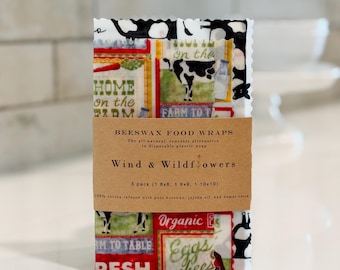 3 piece Beeswax wrap starter pack -reusable eco-friendly food safe homemade bowl cover kitchen storage zero waste green living farm to table
