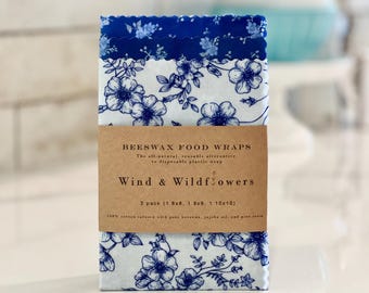 3 piece Beeswax wrap starter pack - reusable eco friendly food safe homemade wraps for kitchen storage - made in USA - handmade under 20