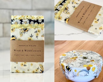 4 piece Beeswax wrap starter pack - reusable eco friendly food safe homemade wraps for kitchen storage