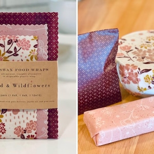 3 piece Beeswax wrap starter pack - reusable eco-friendly food safe homemade bowl cover for kitchen storage zero waste green living flowers