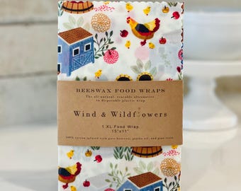 XL Beeswax food wrap  - reusable eco-friendly food safe for kitchen storage - handmade in USA - covers 13x9 casserole dish - zero waste farm
