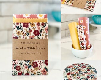 3 piece Beeswax wrap starter pack - reusable eco friendly food safe homemade wraps for kitchen storage