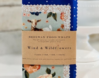 3 piece Beeswax wrap starter pack - reusable eco-friendly food safe homemade bowl cover for kitchen storage zero waste green living goats
