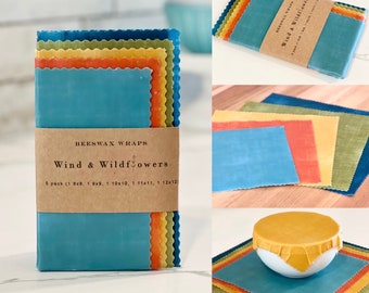 5 piece Beeswax wrap starter pack - reusable eco friendly food safe homemade wraps for kitchen storage