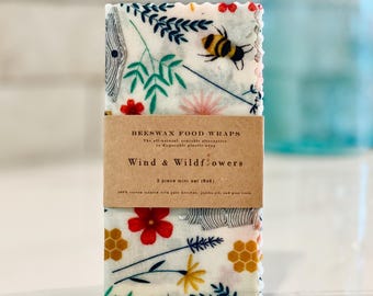 3 piece MINI Beeswax wrap starter pack - reusable eco friendly food safe homemade wraps for kitchen storage - gifts under 20 - lunchbox