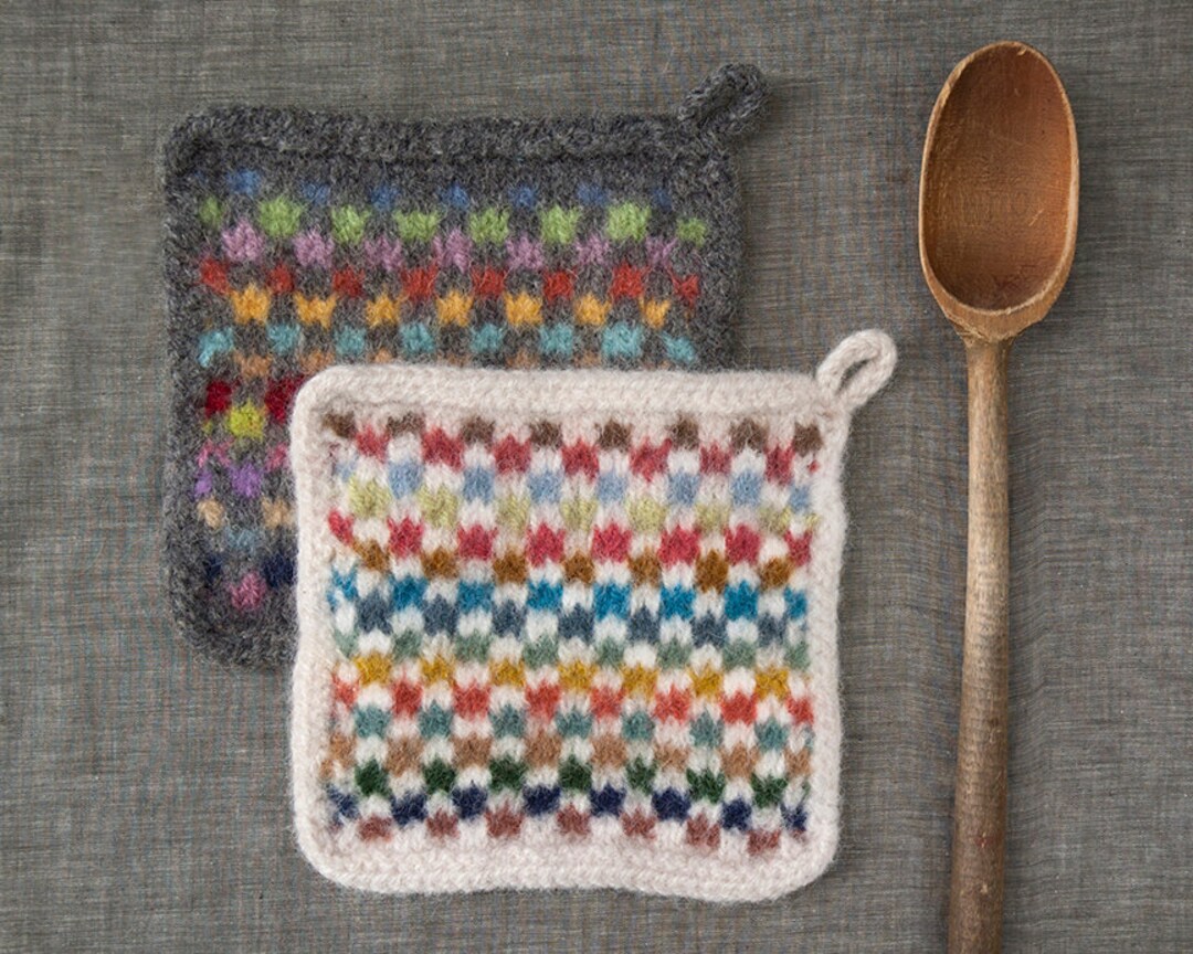 Set of Two Felted Potholders Wool Hot Pads Felt Trivet Functional Art