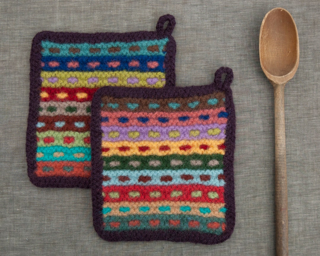 Set of Two Felted Potholders Wool Hot Pads Handmade Trivets Etsy