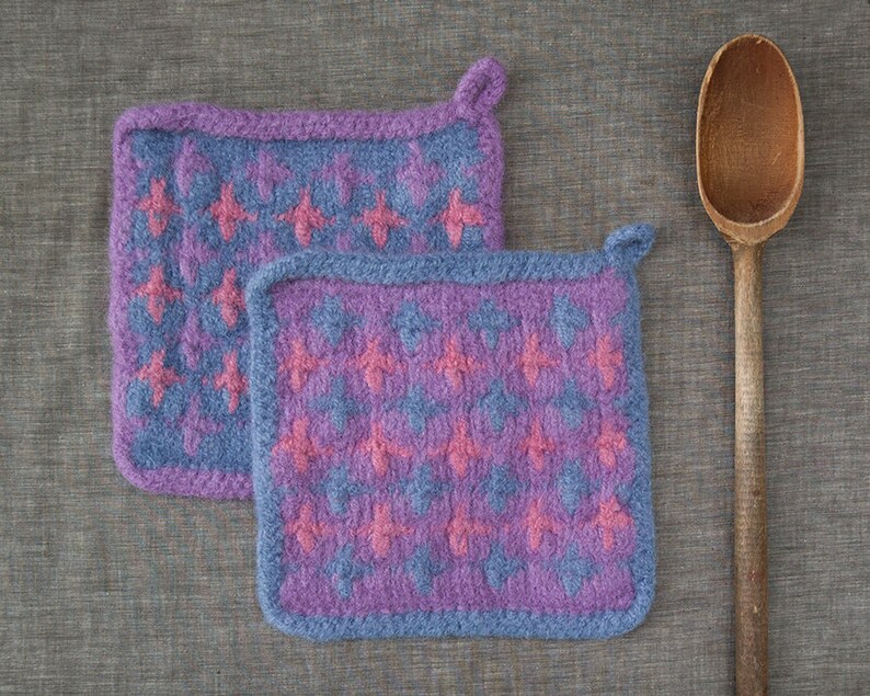 Two Felted Wool Potholders Wool Hot Pads Felt Trivet Etsy
