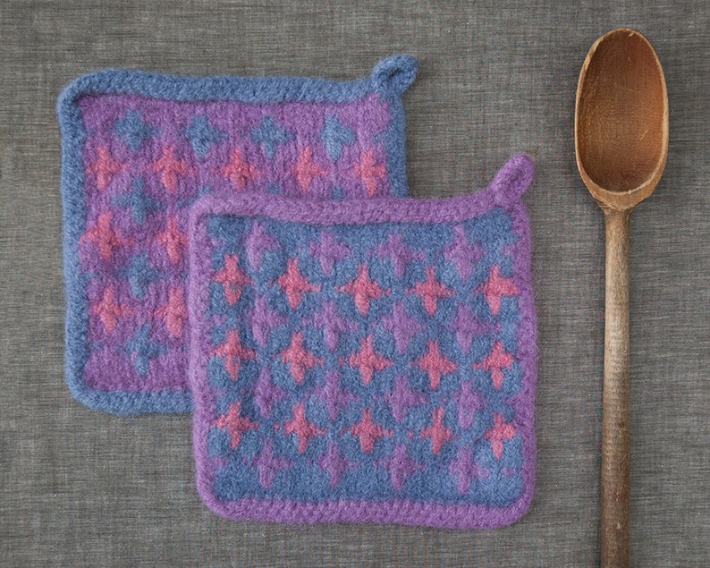 Two Felted Wool Potholders Wool Hot Pads Felt Trivet Etsy