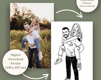 Minimalistisches Line Art Portrait vom Foto – Digital Illustration, Familien Zeichnung, Tier Portrait, Geschenk zum Hochzeitstag