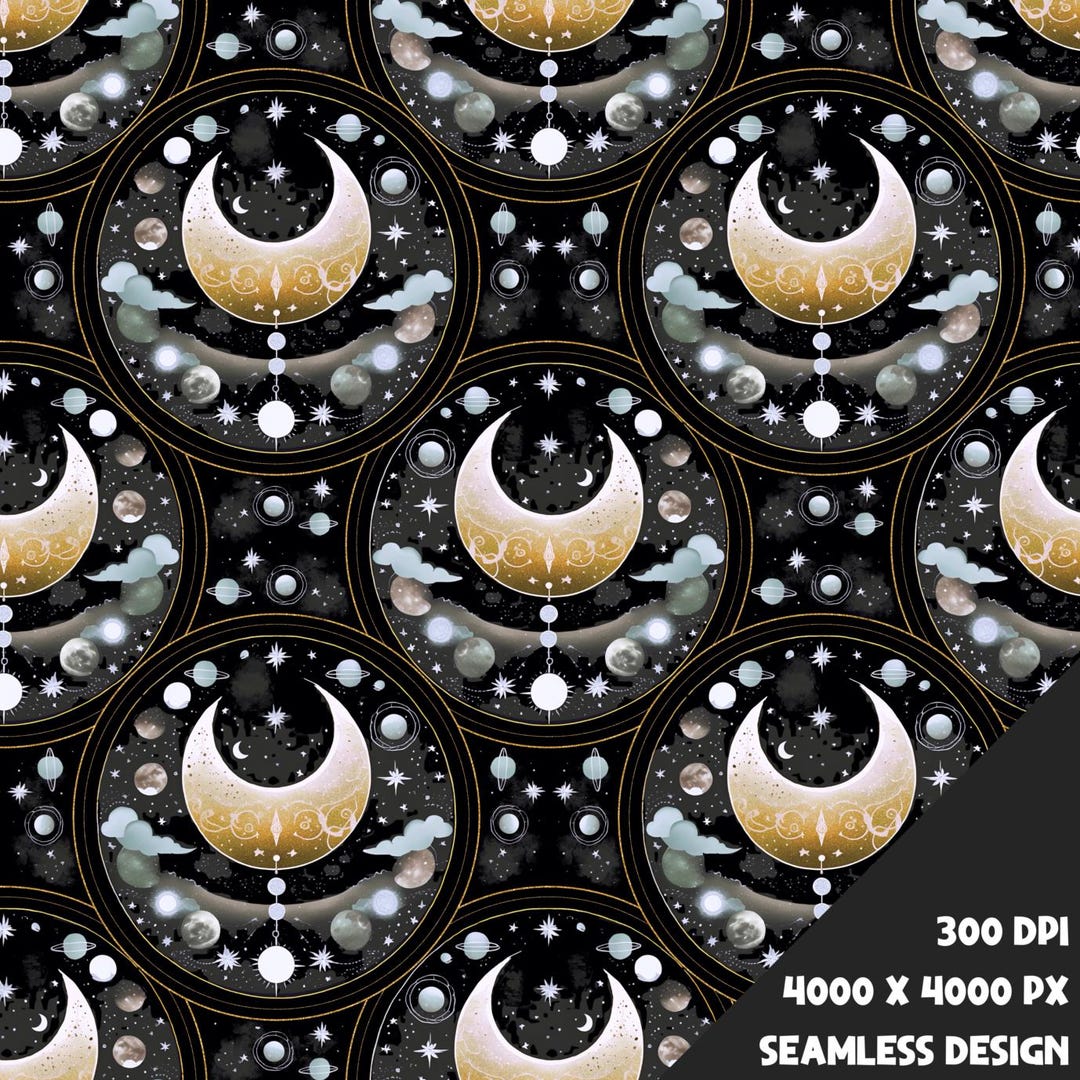 Celestial Moon and Stars Seamless Design - Digital Surface Pattern for ...