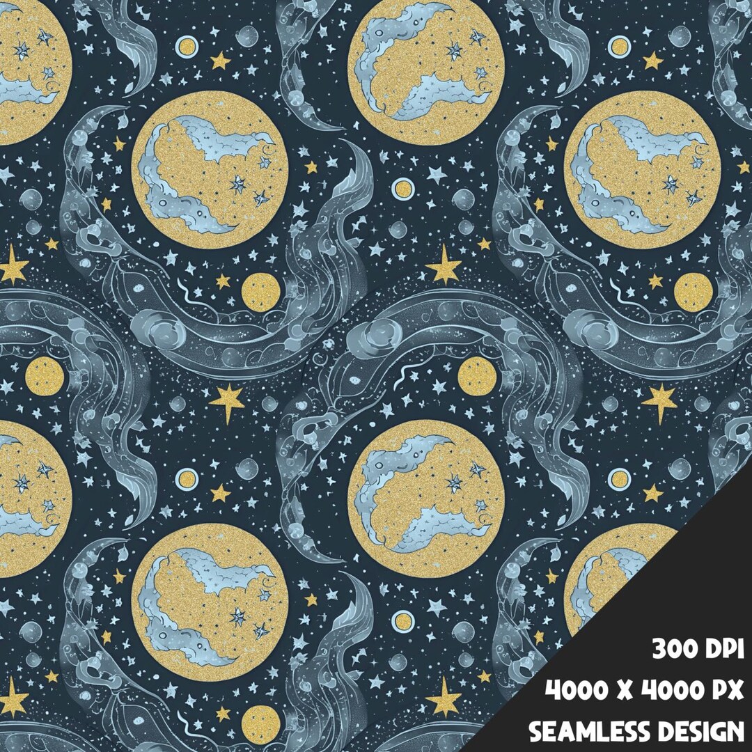 Celestial Moon and Stars Seamless Design - Digital Surface Pattern for ...