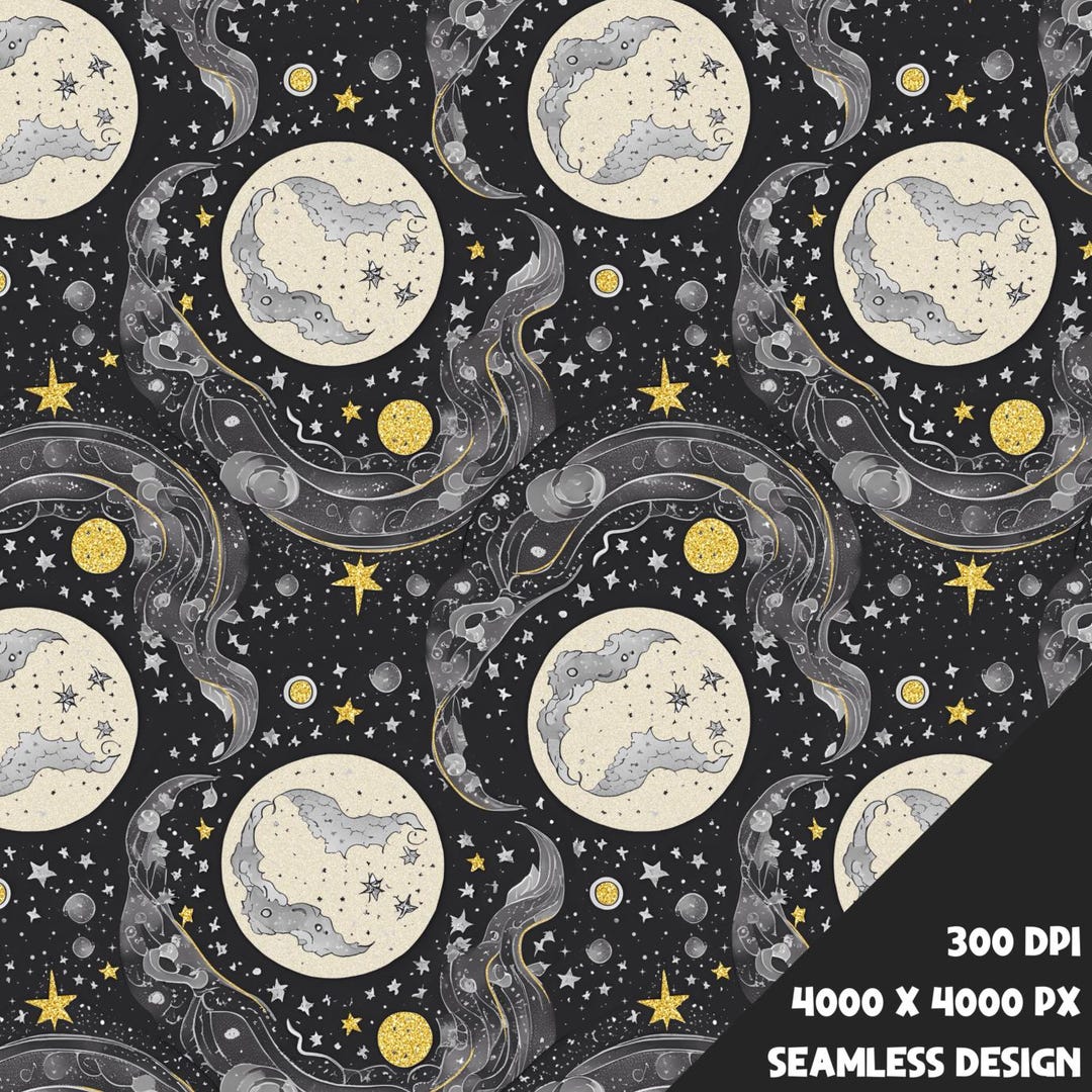 Celestial Moon and Stars Seamless Design - Digital Surface Pattern for ...
