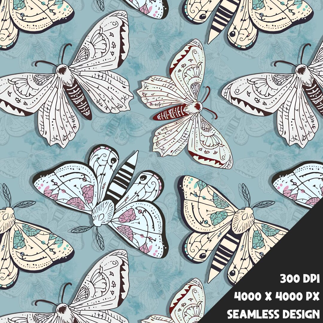 Pretty Pattern Moth Pretty Mystic Moth Seamless Design - Digital Surface Pattern for ...