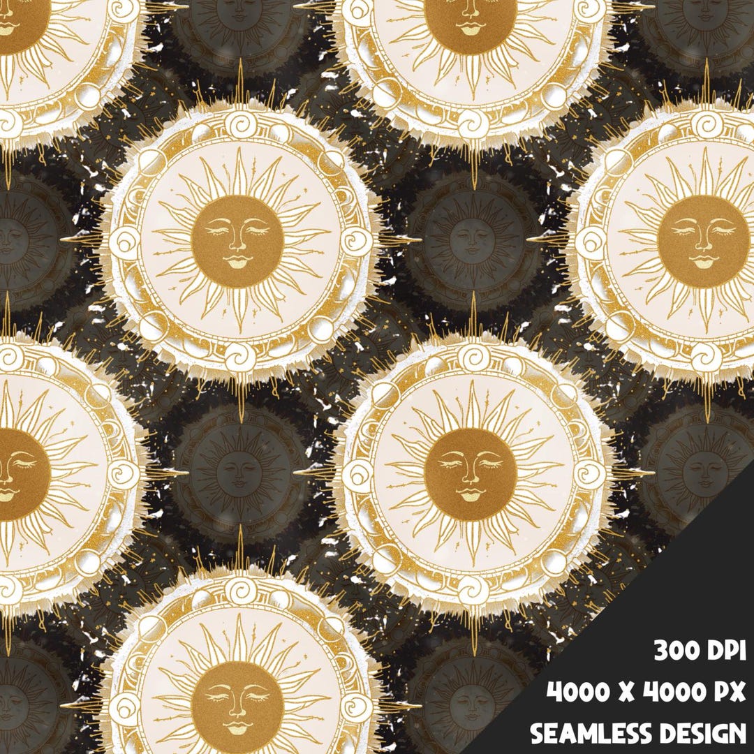 Celestial Sun Moon Phase Seamless Design - Digital Surface Pattern for ...