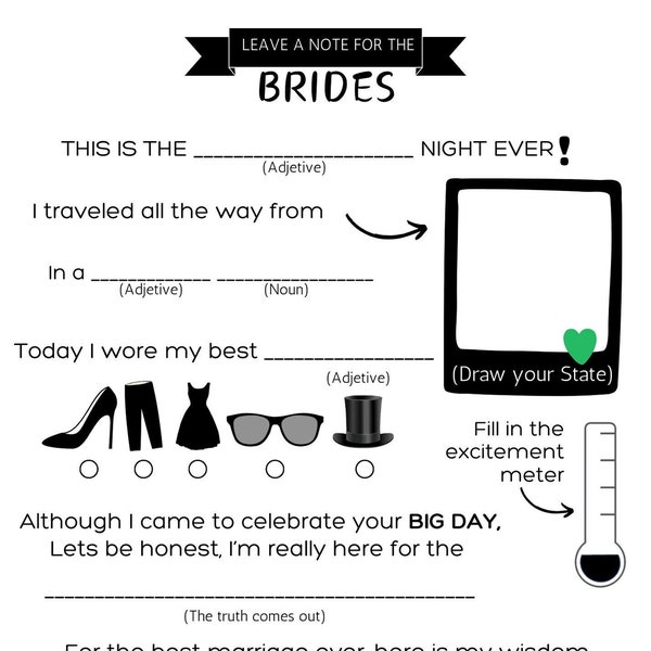 Mad Libs Wedding Advice Notes