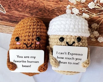 Handmade Crochet Coffee Bean +  Coffee Cup for Coffee Lovers Birthday Gift, Mother's Day Gift Thinking of You Positive Affirmation