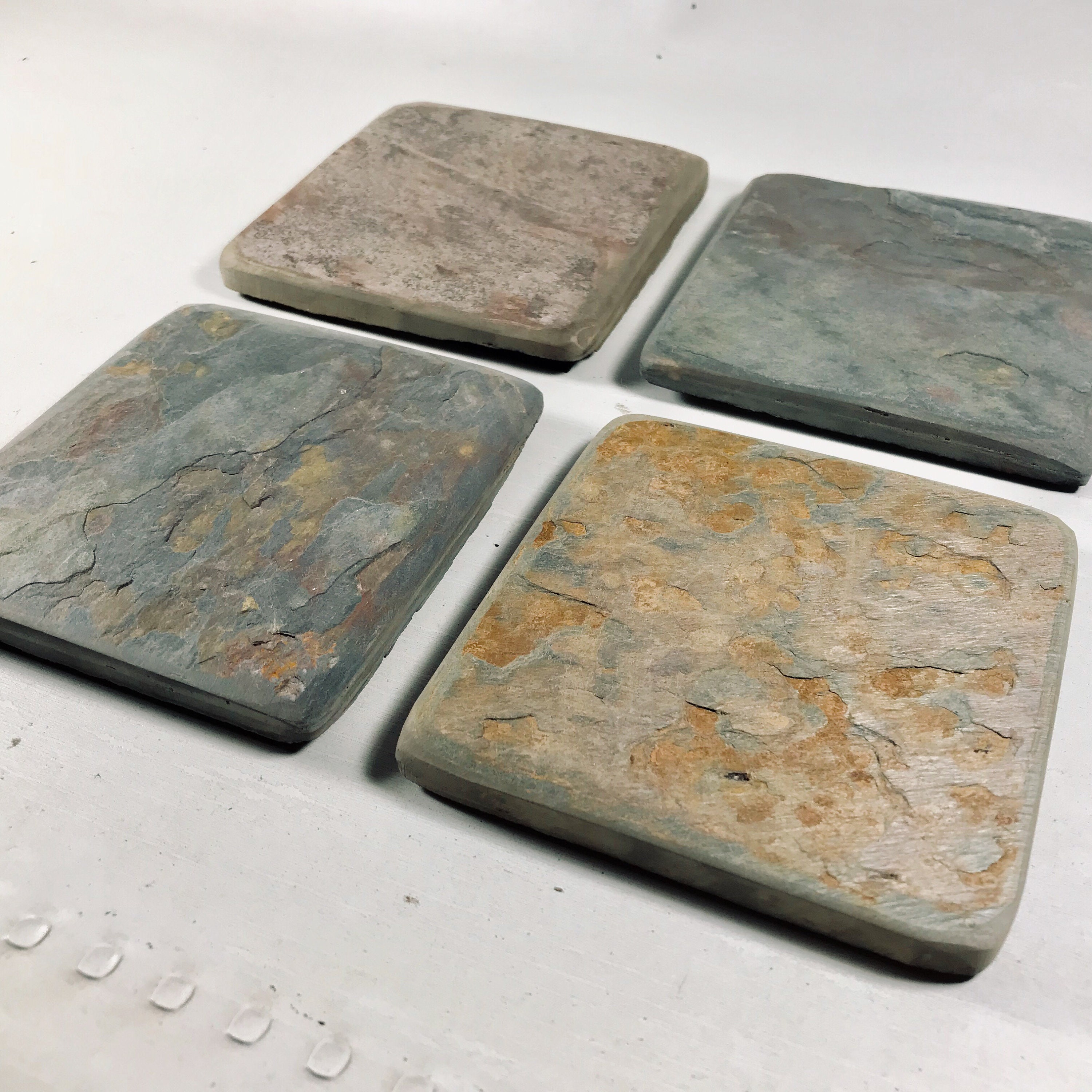 TUMBLED SLATE COASTERS Absorbent Coaster Set Heavy Work Etsy
