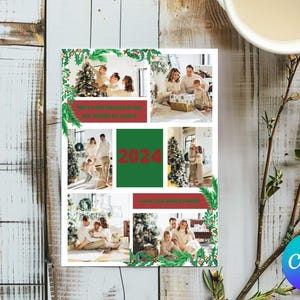 編集可能な写真付きクリスマス カード、サイズ 5x7、Canva テンプレート、印刷可能、即時ダウンロード