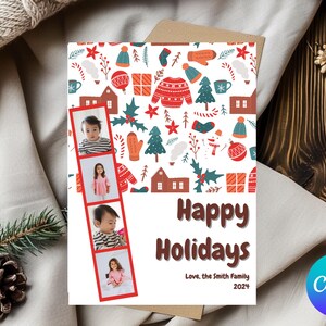 編集可能な写真付きクリスマス カード、サイズ 5x7、Canva テンプレート、印刷可能、即時ダウンロード