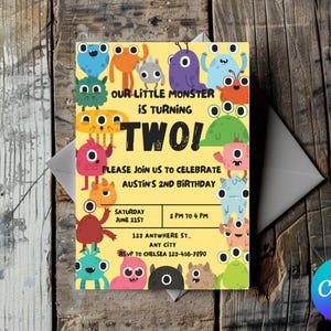 EDITABLE Little Monsters Birthday Invitation, Size 5x7, Canva Template, Printable, Instant Download