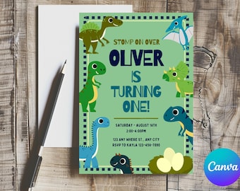 EDITABLE Dinosaur Birthday Invitation, Jurassic Dinosaur Party, Size 5x7, Canva Template, Printable, Instant Download