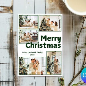 編集可能な写真付きクリスマス カード、サイズ 5x7、Canva テンプレート、印刷可能、即時ダウンロード