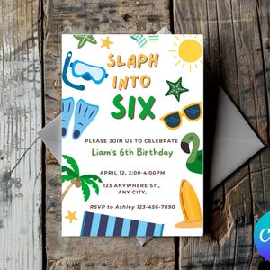 EDITABLE Beach Birthday Invitation, Beach Party, Summer Party, Pool Party, Canva Template, Size 5x7, Instant Download