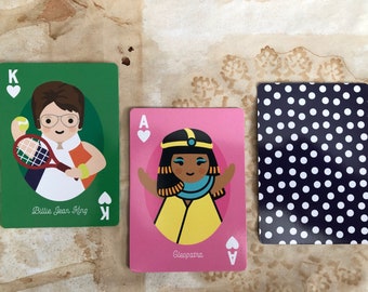 2 Playing Cards - Game Ephemera - Junk Journal Supply - Lot 4 Mudpuppy Little Feminist ladies in history - swap ATC paper supplies